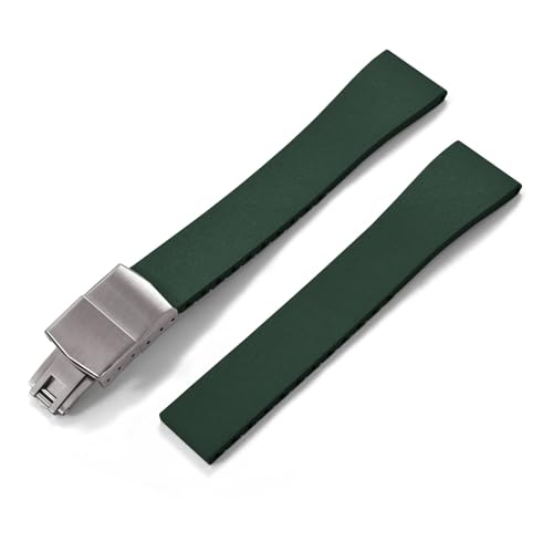 ZYFHYU FKM-Gummi-Uhrenarmband 16 mm 18 19 20 21 22 FKM-Armband Schnellverschluss Schmetterling Silberschnalle zur Verwendung in Uhren(Green With Buckle,20mmx16mm) von ZYFHYU