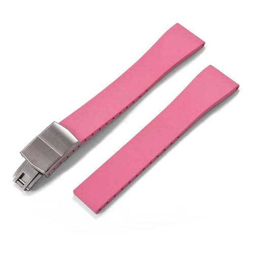 ZYFHYU FKM-Gummi-Uhrenarmband 16 mm 18 19 20 21 22 FKM-Armband Schnellverschluss Schmetterling Silberschnalle zur Verwendung in Uhren(Pink With Buckle,19mmx16mm) von ZYFHYU
