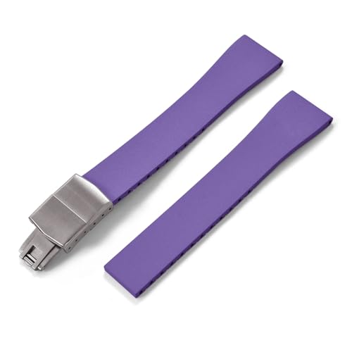 ZYFHYU FKM-Gummi-Uhrenarmband 16 mm 18 19 20 21 22 FKM-Armband Schnellverschluss Schmetterling Silberschnalle zur Verwendung in Uhren(Purple With Buckle,21mmx18mm) von ZYFHYU