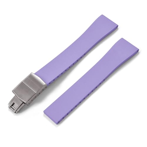 ZYFHYU FKM-Gummi-Uhrenarmband 16 mm 18 19 20 21 22 FKM-Armband Schnellverschluss Schmetterling Silberschnalle zur Verwendung in Uhren(Purple2 With Buckle,19mmx16mm) von ZYFHYU