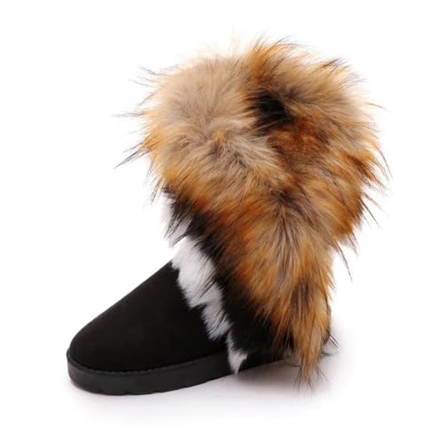 ZYFHYU Frauen Plattform Wildleder Schuhe Warme Wohnungen Casual Stiefel Winter Plüsch Baumwolle Schnee Stiefel Trend für Damen(Black,38) von ZYFHYU