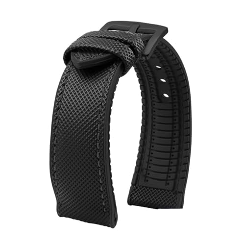 ZYFHYU Nylon-Fluorkautschuk-Armband, weiches Silikonarmband, Herren-Uhrenarmband, wasserdichte Uhrenarmbänder mit Verschluss zur Verwendung in Uhren(Black black black A,21mm) von ZYFHYU