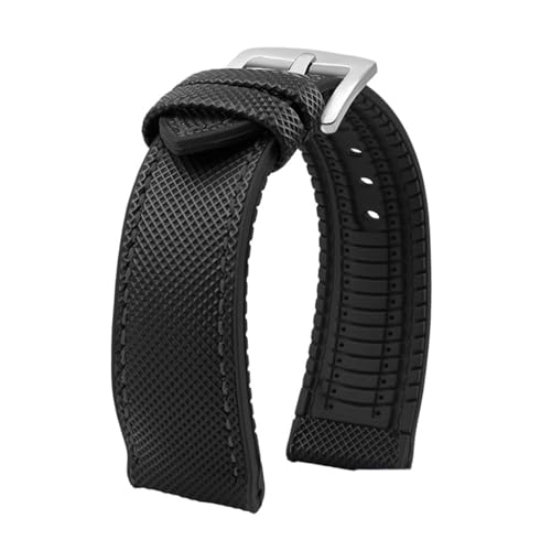 ZYFHYU Nylon-Fluorkautschuk-Armband, weiches Silikonarmband, Herren-Uhrenarmband, wasserdichte Uhrenarmbänder mit Verschluss zur Verwendung in Uhren(Black black silver A,23.0mm) von ZYFHYU