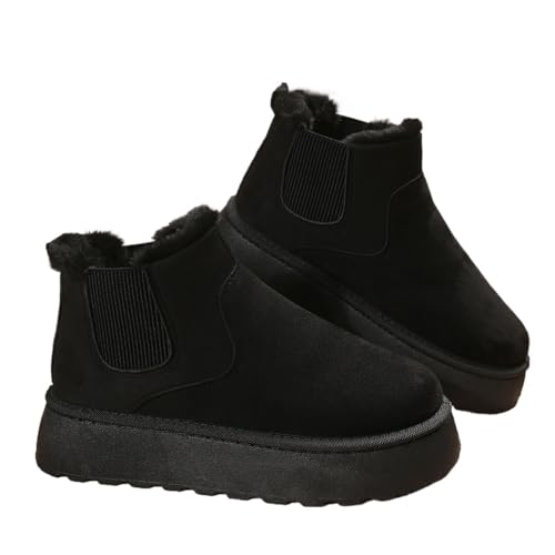 ZYFHYU Schneestiefel for Damen, Stiefeletten mit flachem Absatz, Damenstiefeletten, Winterschuhe, Stiefel, Damenstiefel mit runder Zehenpartie für Damen(Black,37) von ZYFHYU