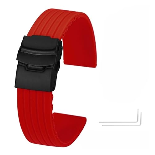 ZYFHYU Silikon-Uhrenarmband for Uhrenarmbänder, Gummi-Armbänder, Faltschließe, Sportarmbänder, wasserdichte mit Verschluss zur Verwendung in Uhren(Red black buckle) von ZYFHYU