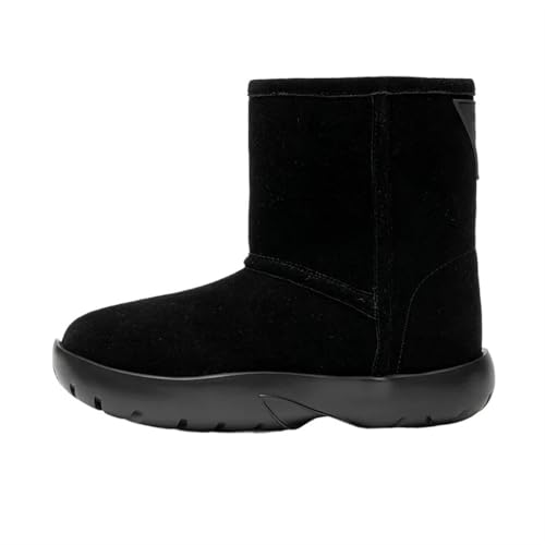 ZYFHYU Wildleder Leder Dicke Sohle Plattform Chunky Heels Frauen Schnee Stiefel Runde Zehe Slip Auf Einfarbig Winter Warme Weibliche Schuhe für Damen(Black,39) von ZYFHYU