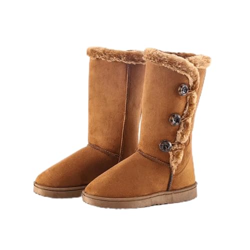 ZYFHYU Winter Frauen Hohe Schnee Stiefel Weibliche Klassische Mode Plüsch Stiefel Design Damen Freizeit Wolle Warme Baumwolle Schuhe für Damen(Brown,40) von ZYFHYU