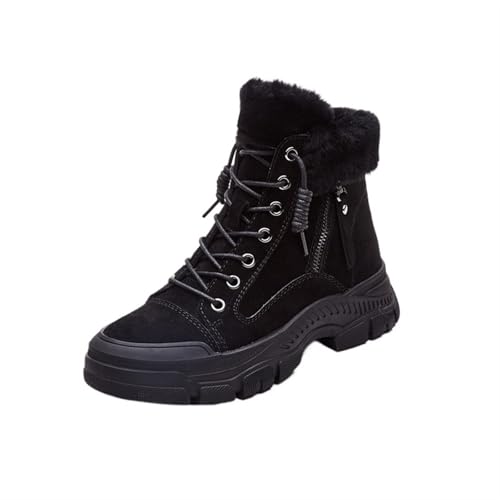 ZYFHYU Winterschuhe Damen Schneestiefel Dicke Sohle Warme Plüsch Winterschuhe Echtes Leder Wildleder Frauen Stiefeletten Sneaker für Mädchen, Schwarz , 39 EU von ZYFHYU