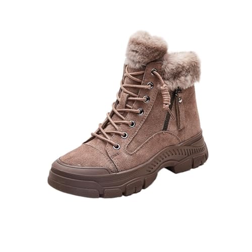 ZYFHYU Winterschuhe Damen Schneestiefel Dicke Sohle Warme Plüsch Winterschuhe Echtes Leder Wildleder Frauen Stiefeletten Sneaker für Mädchen, braun, 42.5 EU von ZYFHYU