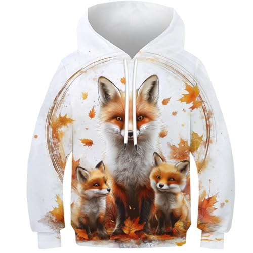 3D-gedruckt Fox Sweatshirt Mit Taschen Unisex-Kinder-Halloween-Weihnachts-Hoodie 11-13Y von ZYGAOKDD