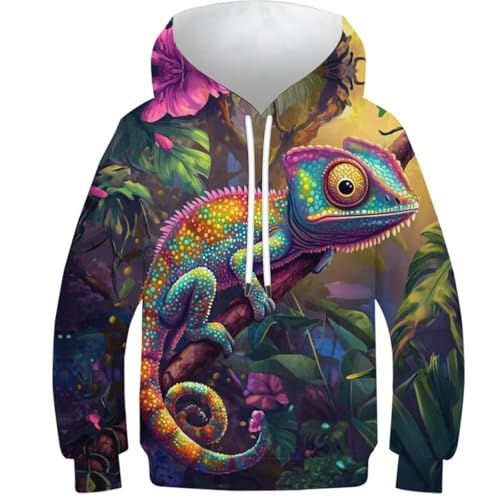 ZYGAOKDD 3D-Druck Für Kinder Chameleon Pullover Hoodies Kapuzenpullover Pullover Für Mädchen Und Jungen 9-11Y von ZYGAOKDD
