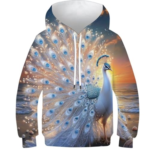ZYGAOKDD 3D-gedruckt Beautiful Peacock Sweatshirt Mit Taschen Unisex-Kinder-Halloween-Weihnachts-Hoodie 7-9Y von ZYGAOKDD