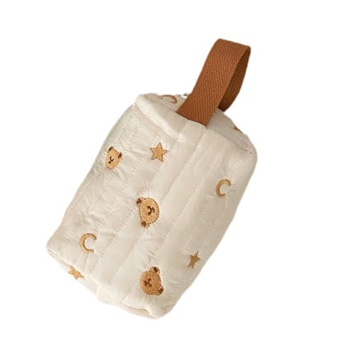 Bestickte Make-up-Tasche für Damen, tragbare Reise-Kosmetiktasche, organisierte Kulturbeutel mit Cartoon-Bär- und Stern-Design, kompakte Kosmetiktasche, 01style, Mass Beauty von ZYHARUKO