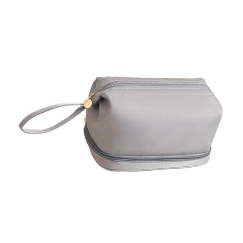 Make-up-Tasche mit großem Fassungsvermögen, doppellagig, für Reisen, Kosmetik, Waschen, einfarbig, für Damen, einfarbig, Kosmetik, Make-up, Reisen, Kulturbeutel, doppellagige Aufbewahrung, grau, Mass Make-up-Tasche mit großem Fassungsvermögen, doppellagig, für Reisen, Kosmetik, Waschen, einfarbig, für Damen, einfarbig, Kosmetik, Make-up, Reisen, Kulturbeutel, doppellagige Aufbewahrung, grau, Mass von ZYHARUKO
