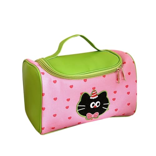 ZYHARUKO Kosmetiktasche für Damen, Kosmetiktasche mit Cartoon-Kätzchen, große Kapazität, Kulturbeutel, Handwaschbeutel, Hautpflege-Aufbewahrungstasche, Farbe: Mehl, M1228 von ZYHARUKO
