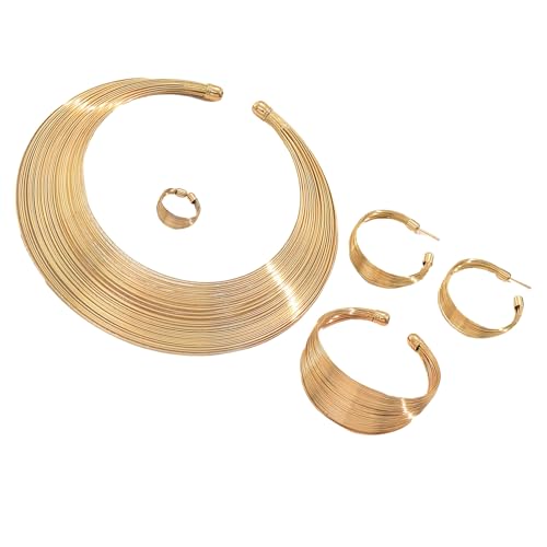 ZYHARUKO Multifunktionales Schmuck-Set mit Öffnung, Halskette, Ohrringe, Ringe, geeignet für lässige oder formelle Anlässe, geometrische Linien-Halskette und Kombination von ZYHARUKO