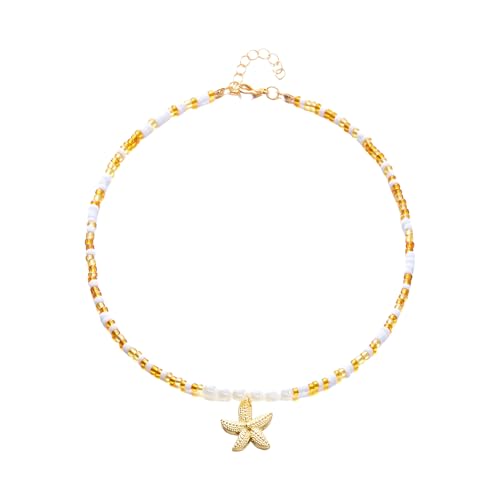 ZYHARUKO Seestern-Anhänger, Perlen, Halskette, verstellbare Länge, tragbarer Schmuck für Strandurlaub und Partys, Strandurlaub, Perlenschmuck, Einheitsgröße, Wie beschrieben, Wie beschrieben von ZYHARUKO