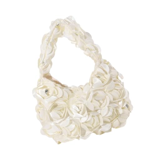 ZYHARUKO Stilvolle Handtasche für Bankette, Abendveranstaltungen mit Rosenmuster, Pailletten, Satin, kleine Handtasche, Geldbörse für Hochzeiten, Partys, Events, Pailletten-Handtasche, weiß, One Size ZYHARUKO Stilvolle Handtasche für Bankette, Abendveranstaltungen mit Rosenmuster, Pailletten, Satin, kleine Handtasche, Geldbörse für Hochzeiten, Partys, Events, Pailletten-Handtasche, weiß, One Size von ZYHARUKO