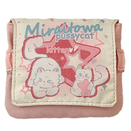 ZYHARUKO Taschen für Damen, niedliches Cartoon-Design, tragbare Aufbewahrungstasche für Damenbinden und Kosmetika, kompakte Organizer-Tasche für Reisen oder den täglichen Gebrauch, Star Pink Cat von ZYHARUKO