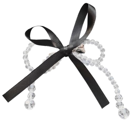 Haarspange mit künstlichen Perlen und Schleife, elegantes Band, Kristall-Haarspangen für Damen, seitlicher Pony, Haarstyling-Zubehör von ZYKEJJDDAK