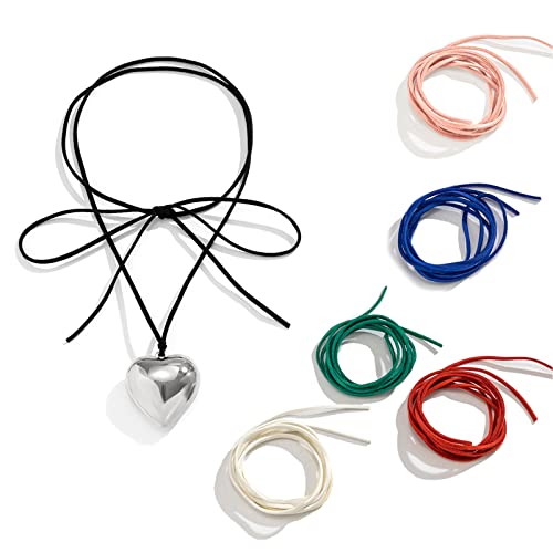 ZYKEJJDDAK 6 Stück süße coole Herz-Anhänger Halskette Schlüsselbein Kette langes Seil kurze Kette Bowknot Choker Halskette von ZYKEJJDDAK