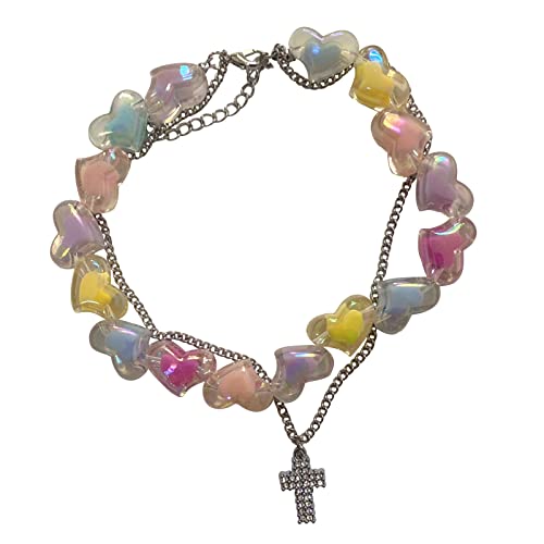 ZYKEJJDDAK Accessoires Fashion Herz Stern Anhänger Halskette Zweischicht Süß Cool Bead Schlüsselbein Kette Ästhetisch von ZYKEJJDDAK