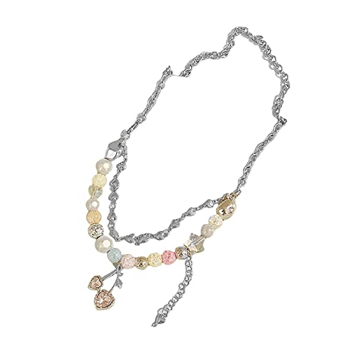 ZYKEJJDDAK Accessoires Mode Herz Anhänger Halskette Armband Zweischicht Süß Cool Bead Schlüsselbein Kette Ästhetisch, 3.9x3.9in, Metall, Kein Edelstein von ZYKEJJDDAK