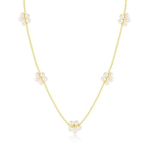 ZYKEJJDDAK Blumenkette mit Perlen Akzent markantes Armband/Halskette mit Perlen Blumenverzierung von ZYKEJJDDAK