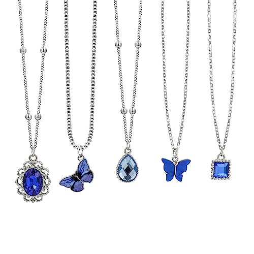 ZYKEJJDDAK Boho-Kristall-Schmetterling-Halskette, Herz, rund, Wassertropfen, oval, Schlüsselbeinkette, Schmuck für Damen und Teenager von ZYKEJJDDAK