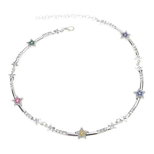 ZYKEJJDDAK Diamanten-Inlay fünfzackiger Stern Halskette Temperament Schlüsselbeinkette Koreanische Version Student Einfach von ZYKEJJDDAK