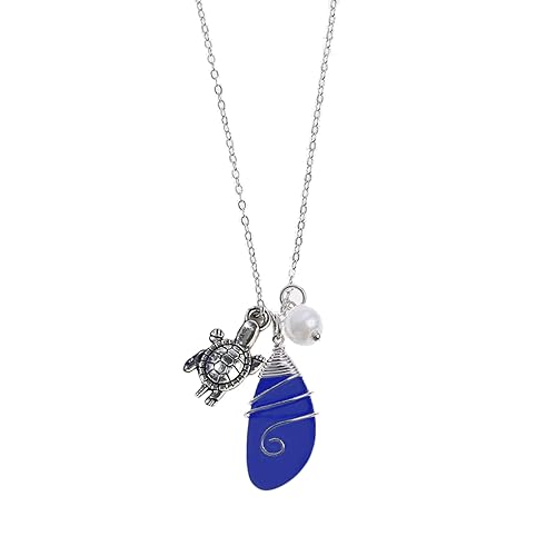 ZYKEJJDDAK Einfache Halskette, Schlüsselbeinkette, Choker-Halskette, Strandschmuck, Meeresglas-Halskette für Mädchen, 4.68x2.34in, Metall, Kein Edelstein von ZYKEJJDDAK