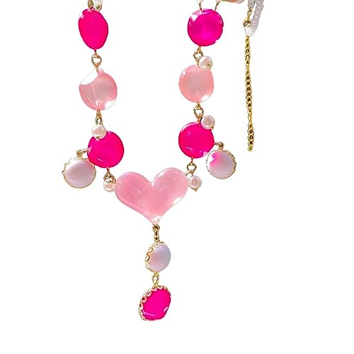 ZYKEJJDDAK Einzigartiger runder Acryl-Anhänger, süße Imitationsperlen und Perlen, Choker, modisches Halsband, Halskette, Schlüsselbein von ZYKEJJDDAK
