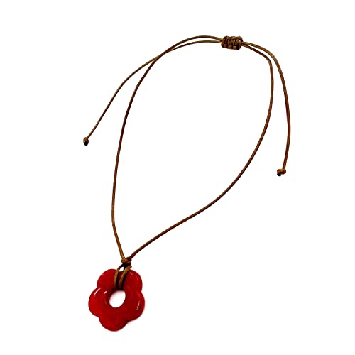 ZYKEJJDDAK Elegante Blumen-Halskette für Damen, hohle Blume, roter Acryl-Anhänger, Schlüsselbeinkette, Blumenschmuck, Strandschmuck von ZYKEJJDDAK