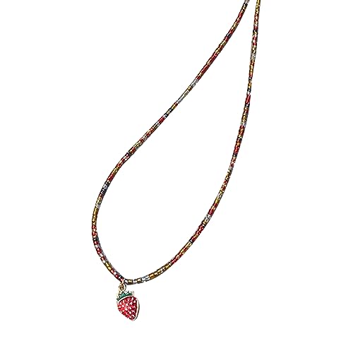ZYKEJJDDAK Elegante Halskette mit Erdbeer-Anhänger mit bunten Reisperlen, exquisite Perlen-Halskette, Party-Schmuck für Hochzeit, SizeApprox.385cm/152, Reisperlen + Legierung, Kein Edelstein von ZYKEJJDDAK