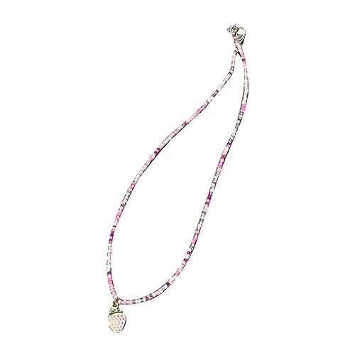 ZYKEJJDDAK Elegante Halskette mit Erdbeer-Anhänger mit bunten Reisperlen, exquisite Perlen-Halskette, Party-Schmuck für Hochzeit, SizeApprox.385cm/152, Reisperlen + Legierung, Kein Edelstein von ZYKEJJDDAK
