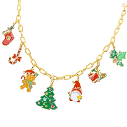 ZYKEJJDDAK Elegante Halskette mit Weihnachtsanhänger, modische Urlaubskette, geeignet für Weihnachten, 7.8x2.34in, Kupfer, Kein Edelstein von ZYKEJJDDAK