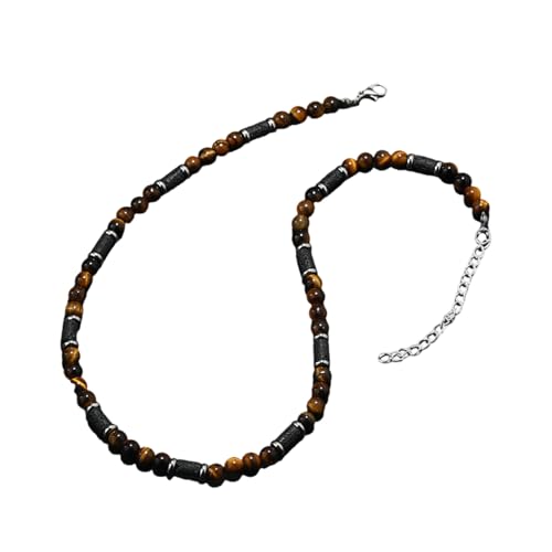 ZYKEJJDDAK Elegante Naturstein-Halskette mit Augenperlen, stilvoller Halsschmuck für modische Outfits, 6.24x3.9in, Vulkanstein + Naturstein + Glasperlen, Kein Edelstein von ZYKEJJDDAK