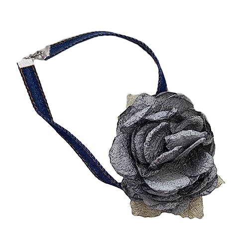 ZYKEJJDDAK Europäischer und neuartiger schlichter großer Rosen-Anhänger, passendes Schlüsselbein-Kette, verstellbares blaues Seil, kalt, 8 cm, Stoff, Kein Edelstein von ZYKEJJDDAK