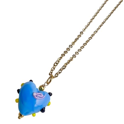 ZYKEJJDDAK Exquisite Glaze Anhänger Halskette Handgemachte Rose Design Halskette Edelstahl Verstellbare Kette Nekclace, Size Approx. 0.6x0.7inch1.6x1.9cm, Edelstahl und Glas, Kein Edelstein von ZYKEJJDDAK