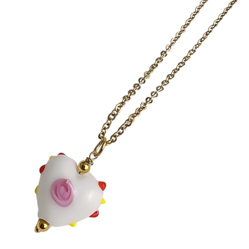 ZYKEJJDDAK Exquisite Glaze Anhänger Halskette Handgemachte Rose Design Halskette Edelstahl Verstellbare Kette Nekclace, Size Approx. 0.6x0.7inch1.6x1.9cm, Edelstahl und Glas, Kein Edelstein von ZYKEJJDDAK