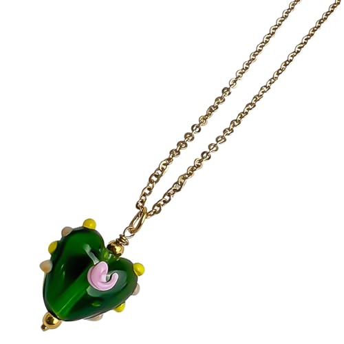 ZYKEJJDDAK Exquisite Glaze Anhänger Halskette Handgemachte Rose Design Halskette Edelstahl Verstellbare Kette Nekclace, Size Approx. 0.6x0.7inch1.6x1.9cm, Edelstahl und Glas, Kein Edelstein von ZYKEJJDDAK