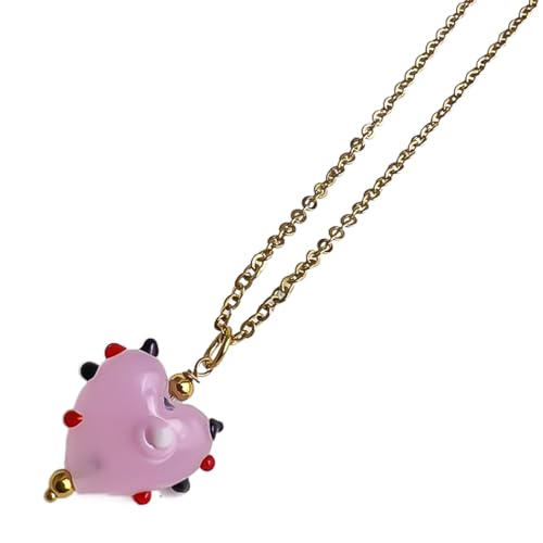 ZYKEJJDDAK Exquisite Glaze Anhänger Halskette Handgemachte Rose Design Halskette Edelstahl Verstellbare Kette Nekclace, Size Approx. 0.6x0.7inch1.6x1.9cm, Edelstahl und Glas, Kein Edelstein von ZYKEJJDDAK