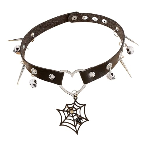 ZYKEJJDDAK Fashion Halloween Anhänger Halskette Gothic Choker Verstellbar Punk Schwarz PU Leder Halsband Halskette Party, 4.68x1.95in, PU + Legierung + Eisen, Kein Edelstein von ZYKEJJDDAK
