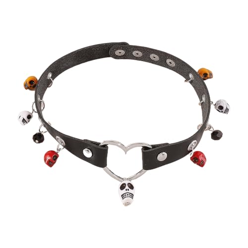 ZYKEJJDDAK Fashion Halloween Anhänger Halskette Gothic Choker Verstellbar Punk Schwarz PU Leder Halsband Halskette Party, 4.68x1.95in, PU + Legierung + Eisen, Kein Edelstein von ZYKEJJDDAK