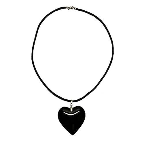 ZYKEJJDDAK Goth Chains Necklace Hyperbole Punk Choker with Big Heart Pendant Clavicle Chain Bead Rope Chain Choker Hip-Hop, 4.68x3.12in, Legierung, Glas, Wachsseil, Kein Edelstein von ZYKEJJDDAK