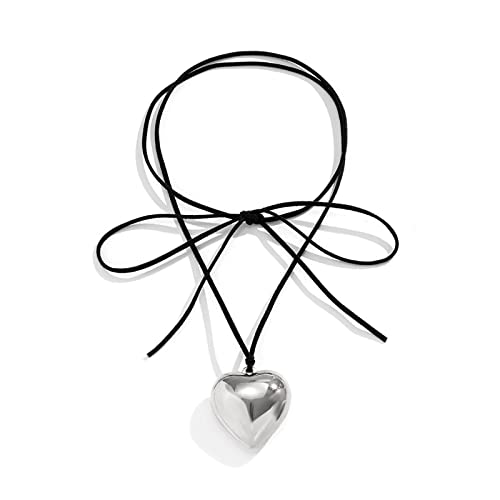 ZYKEJJDDAK Goth Chains Necklace Hyperbole Punk Choker with Big Heart Pendant Clavicle Chain Wax Rope Chain Choker Hip-Hop, 4.29x2.73in, Metall, Kein Edelstein von ZYKEJJDDAK