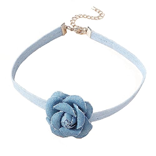 ZYKEJJDDAK Goth Elegante Halskette mit großem Blumenanhänger, Jean, Stoff, kurz, einfache Halskette für Damen, verstellbare Kette, passt zu allen von ZYKEJJDDAK