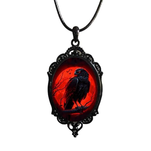 ZYKEJJDDAK Goth Tier Halskette Persönlichkeit Krähenmuster Glas Halsketten Choker Punk Anhänger Schlüsselbein Kette von ZYKEJJDDAK