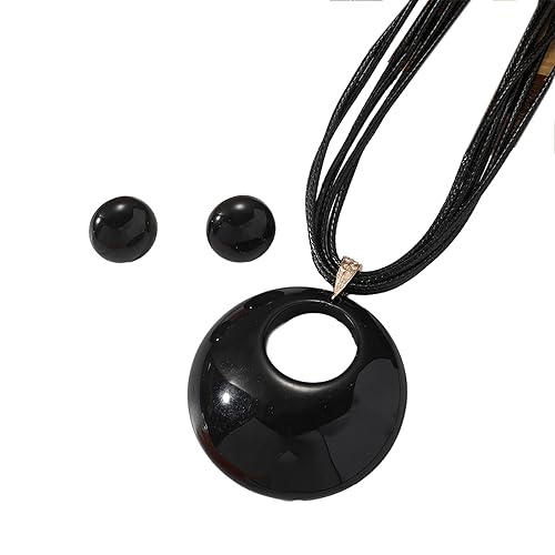 ZYKEJJDDAK Goth Wax Rope Love Heart Round Earrings Necklace for Women Elegant Adjustable Chain Simple Design, 3.9x3.12in, Acryl, Kein Edelstein von ZYKEJJDDAK