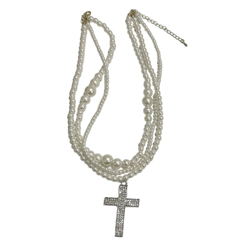 ZYKEJJDDAK Halskette mit Diamant-Akzentkreuzen und stapelbaren künstlichen Perlen in französisch inspiriertem Schmuckdesign von ZYKEJJDDAK